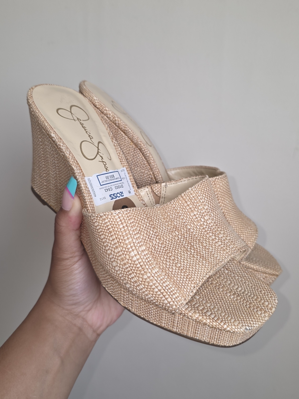 Jessica Simpson Natural Beige Wedge Sandals